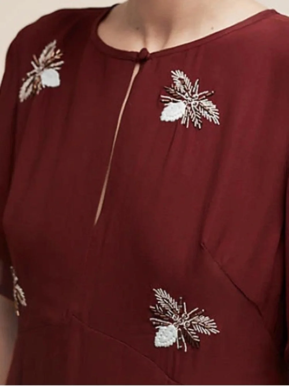 Moulinette Soeurs Anthropologie Embroidered Bee Silk Blend Dress Burgundy Size 2